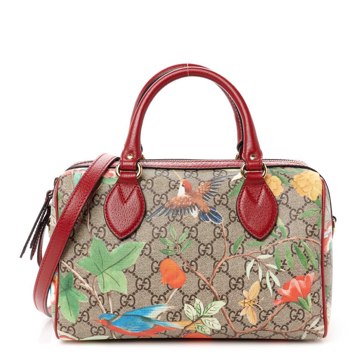 Gucci GG Supreme Monogram Tian Small Boston Beige Multicolor Red 1 of 11
