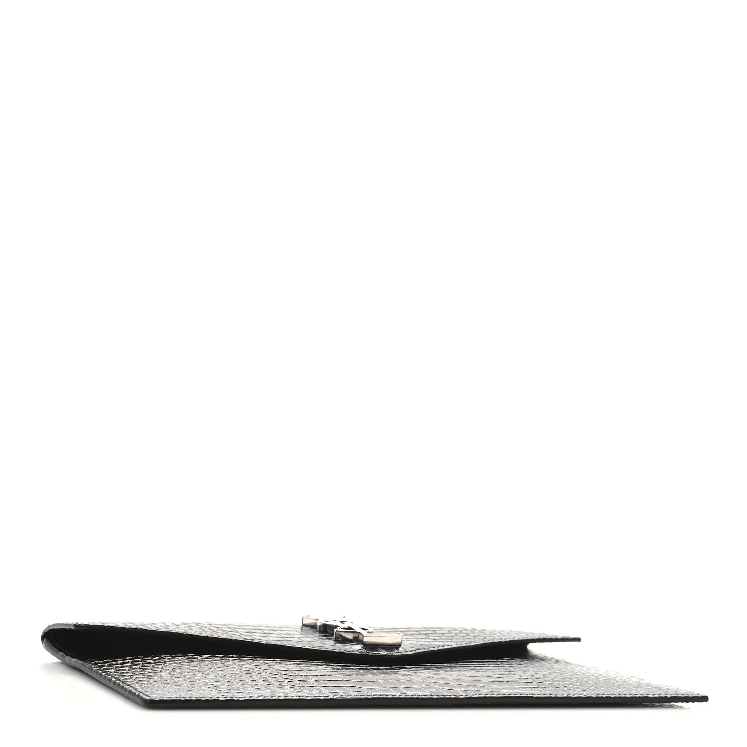 Saint Laurent Calfskin Crocodile Embossed Uptown Monogram Clutch Black 4 of 7