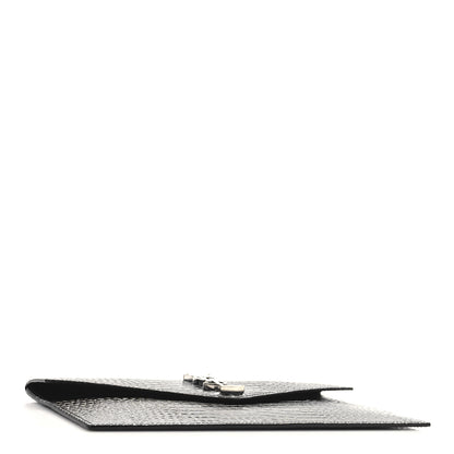 Saint Laurent Calfskin Crocodile Embossed Uptown Monogram Clutch Black 4 of 7