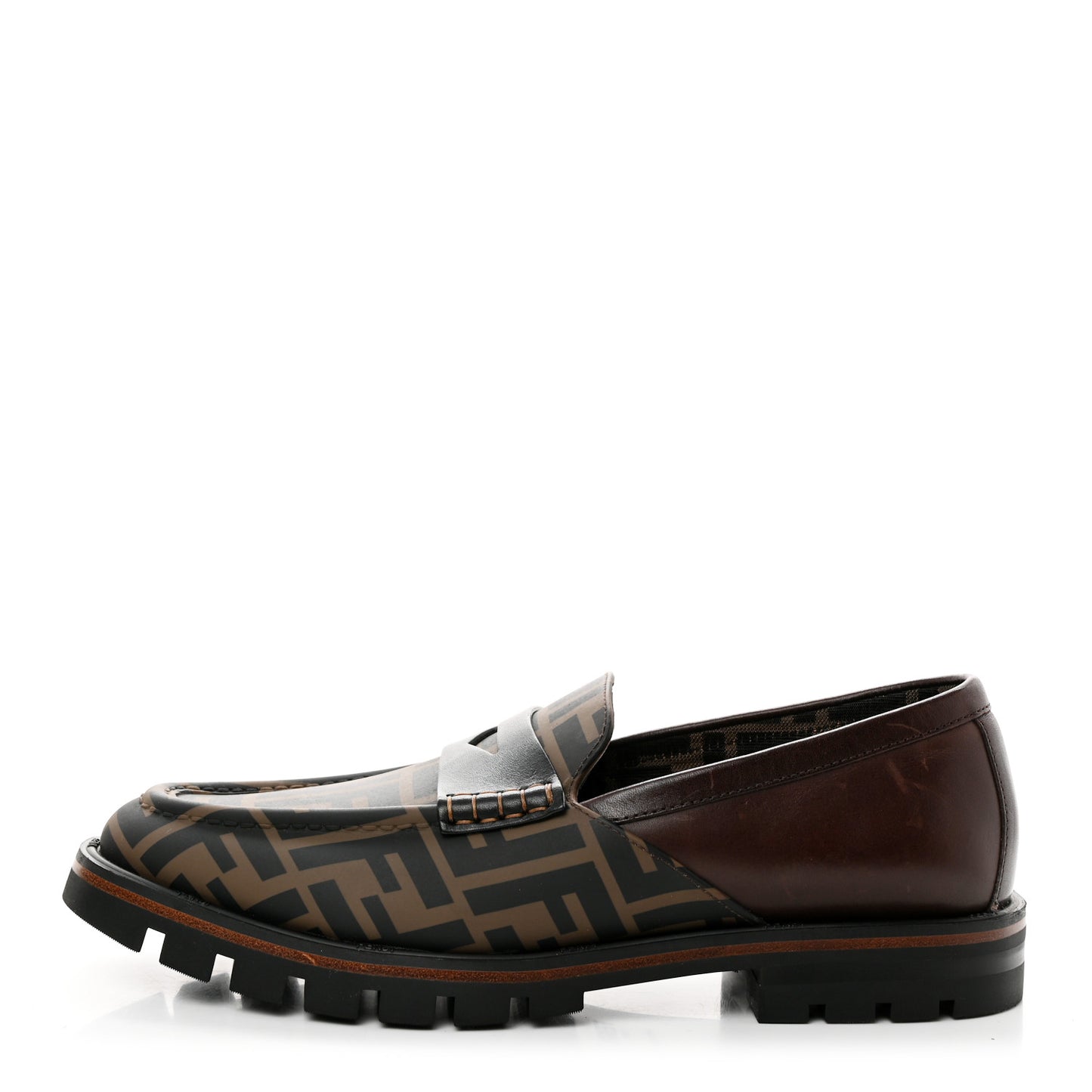 Calfskin FF Mens Lug Sole Loafers 7 Maya Black Moro
