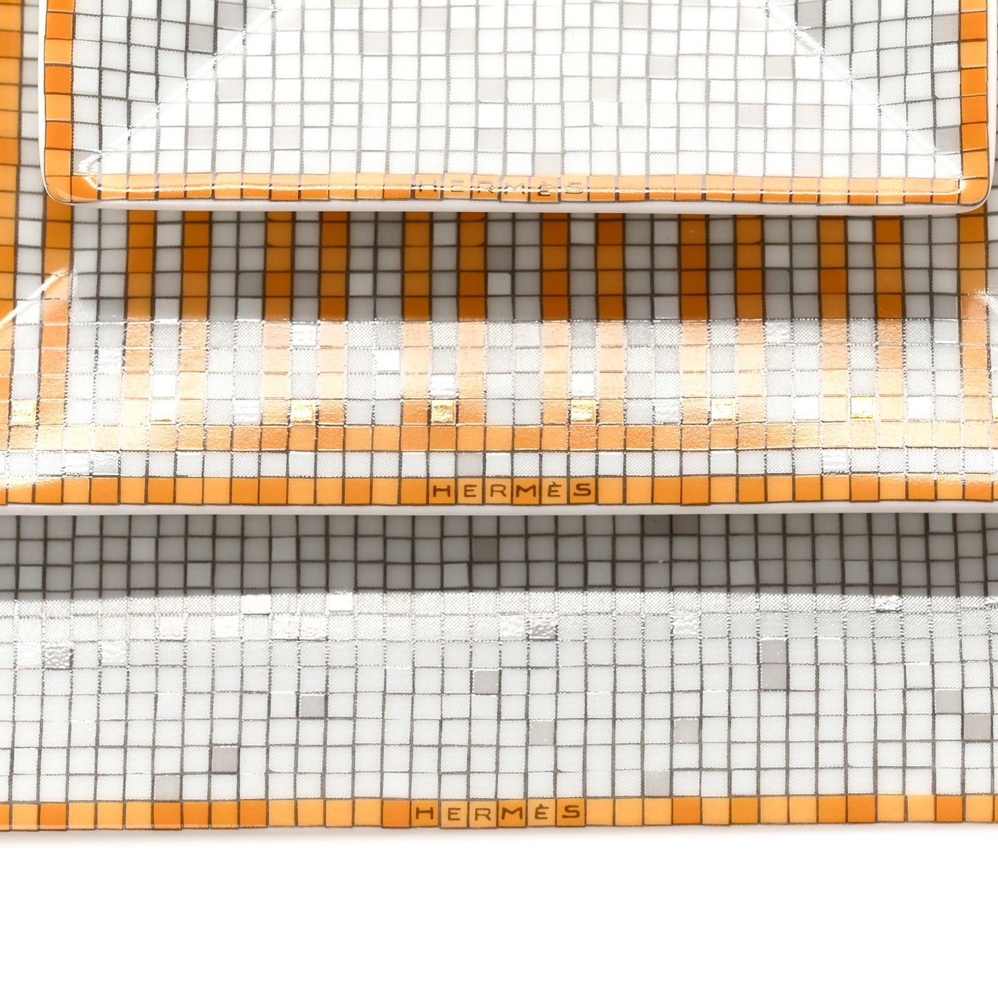 Porcelain Mosaique Au 24 Set of 3 Square Plates Gold