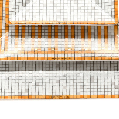 Hermes Porcelain Mosaique Au 24 Set of 3 Square Plates Gold 7 of 14