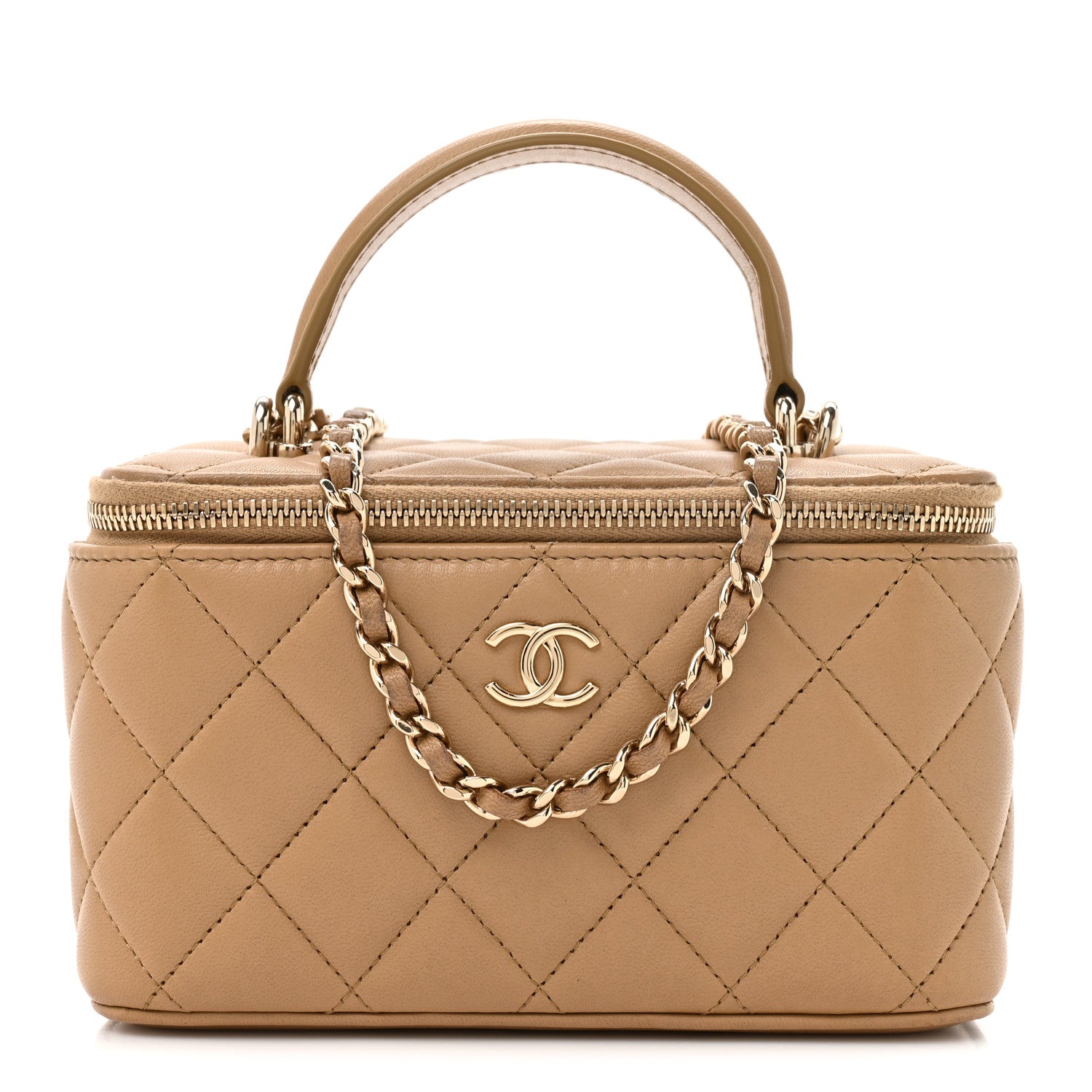 Chanel Lambskin Quilted Small Top Handle Vanity Case With Chain Beige 1 of 14