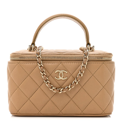 Chanel Lambskin Quilted Small Top Handle Vanity Case With Chain Beige 1 of 14