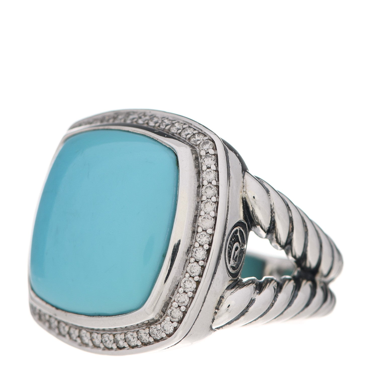 David Yurman Sterling Silver Diamond Reconstituted Turquoise 17mm Albion Ring 57 8 3 of 7