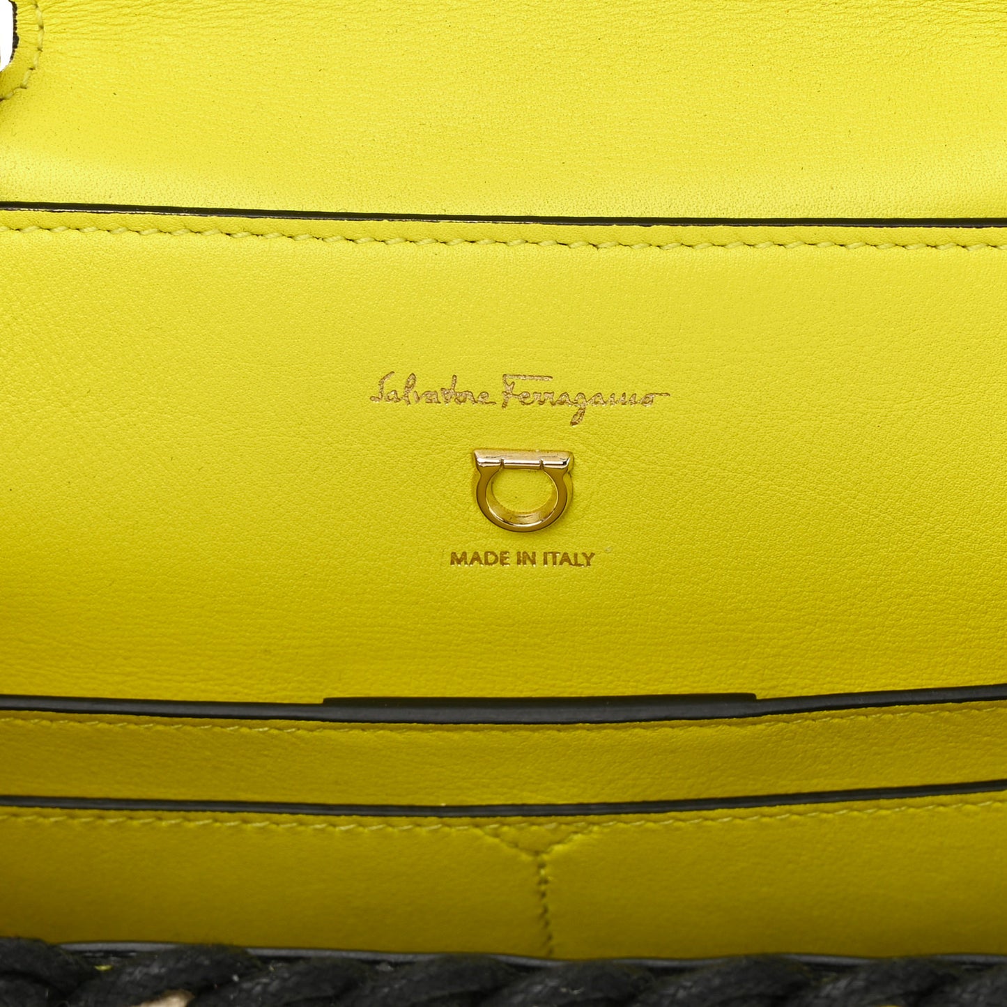 Woven Calfskin Trifolio Top Handle Bag Yellow Black