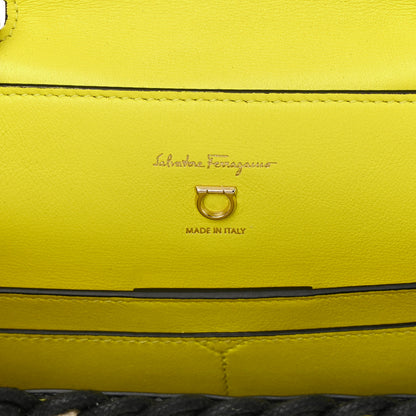Salvatore Ferragamo Woven Calfskin Trifolio Top Handle Bag Yellow Black 6 of 15