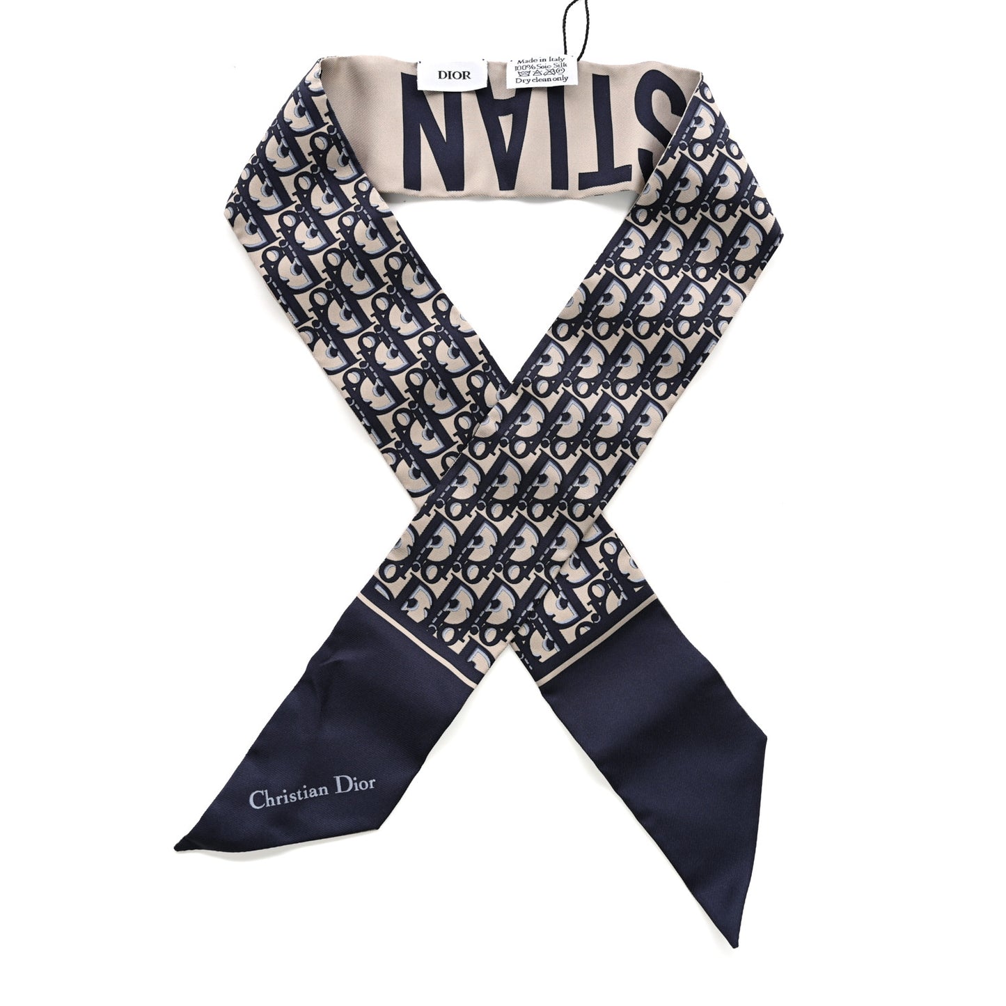 Silk Oblique Mitzah Scarf Bleu Marine