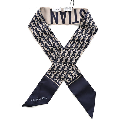 Christian Dior Silk Oblique Mitzah Scarf Bleu Marine 1 of 3