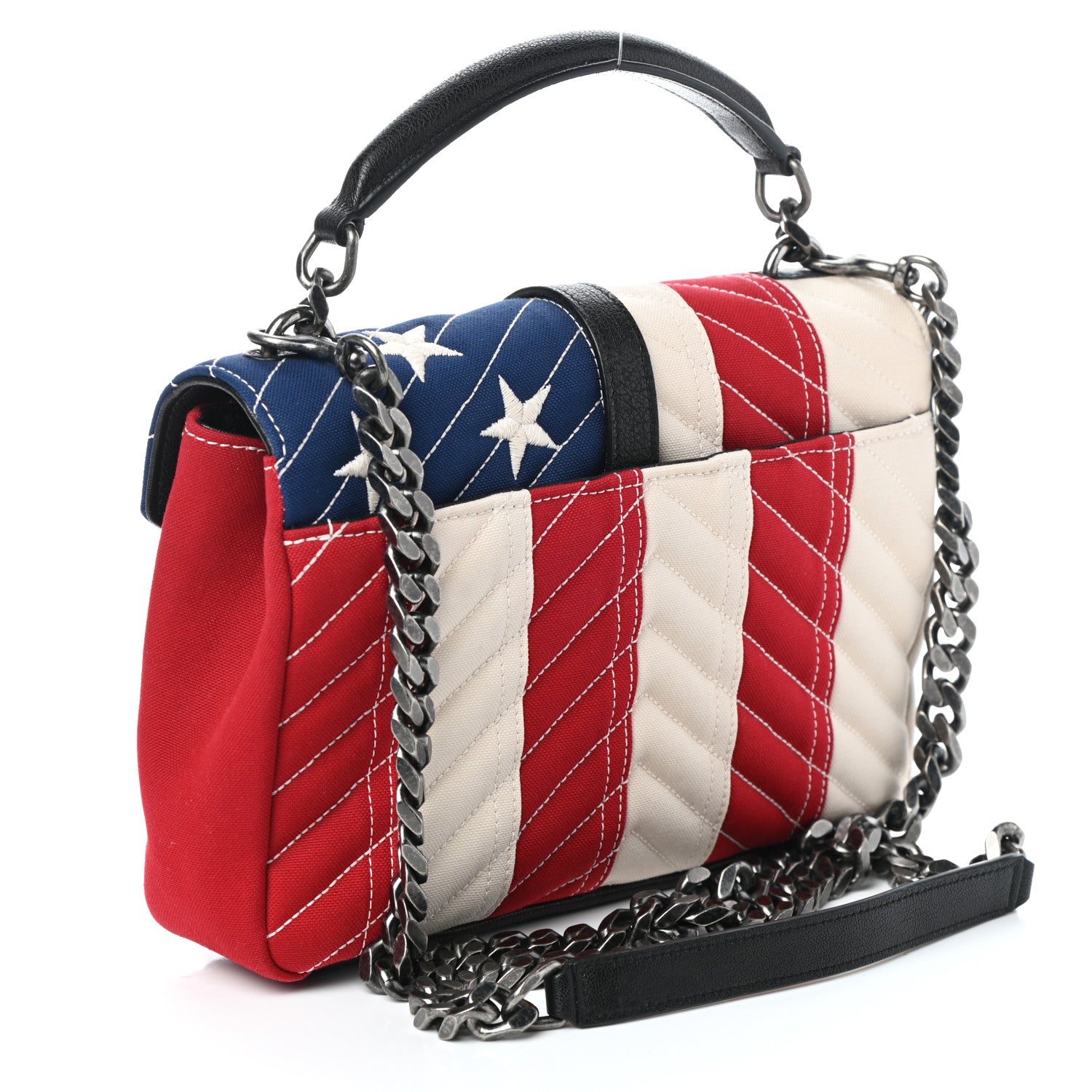Saint Laurent Canvas Matelasse Chevron American Flag Monogram Medium College Bag Red Blue 3 of 9
