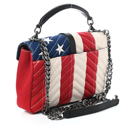 Saint Laurent Canvas Matelasse Chevron American Flag Monogram Medium College Bag Red Blue 3 of 9