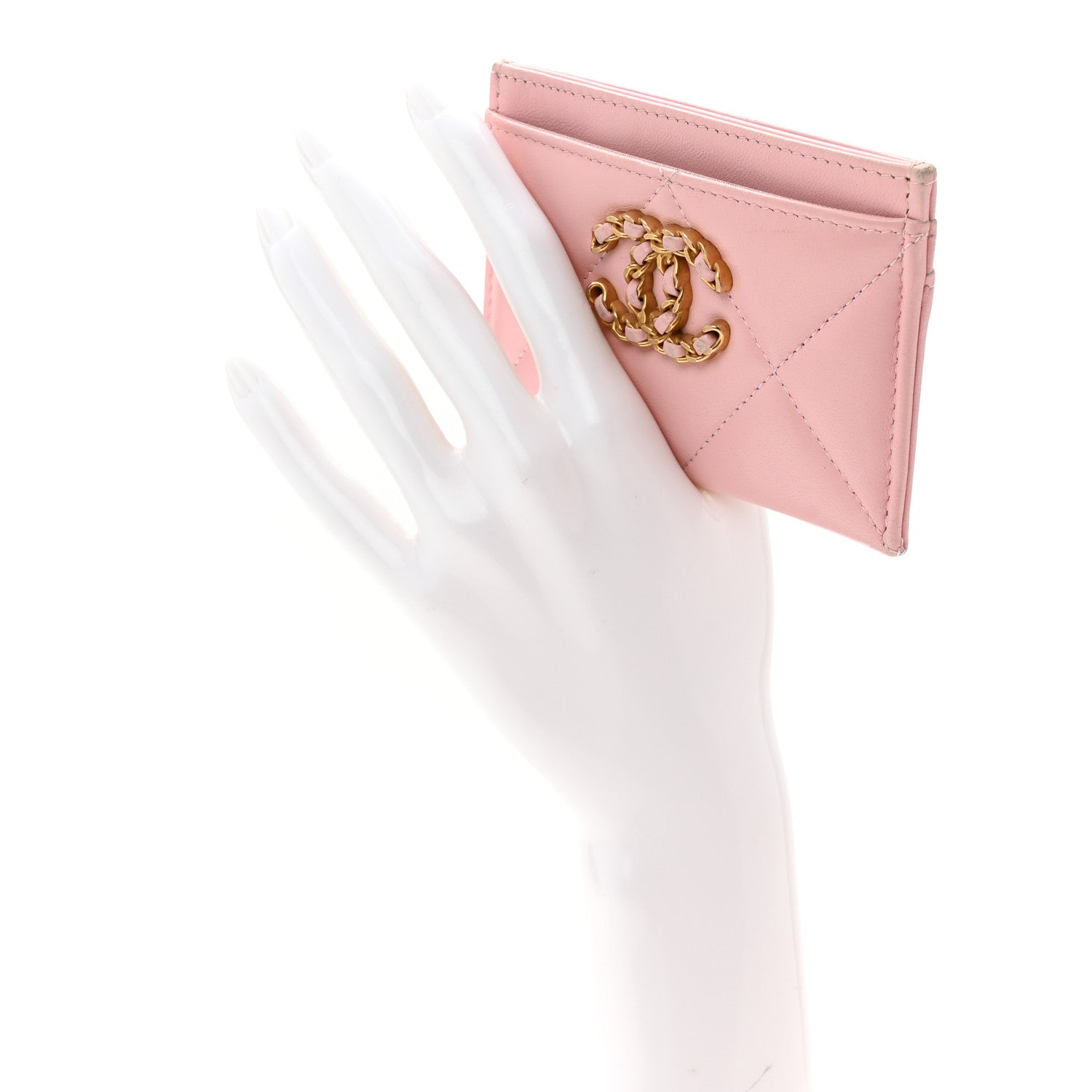 Chanel Lambskin Quilted Chanel 19 Card Holder Light Pink 2 of 9