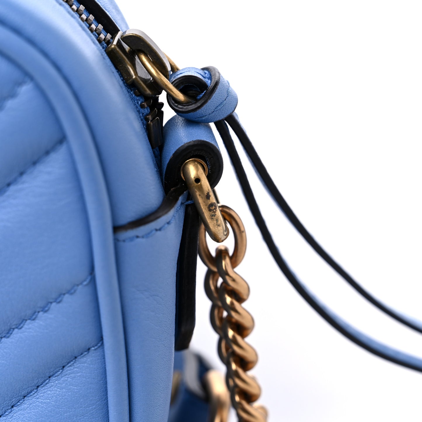 Calfskin Matelasse Mini GG Marmont Chain Shoulder Bag Clear Sky Blue