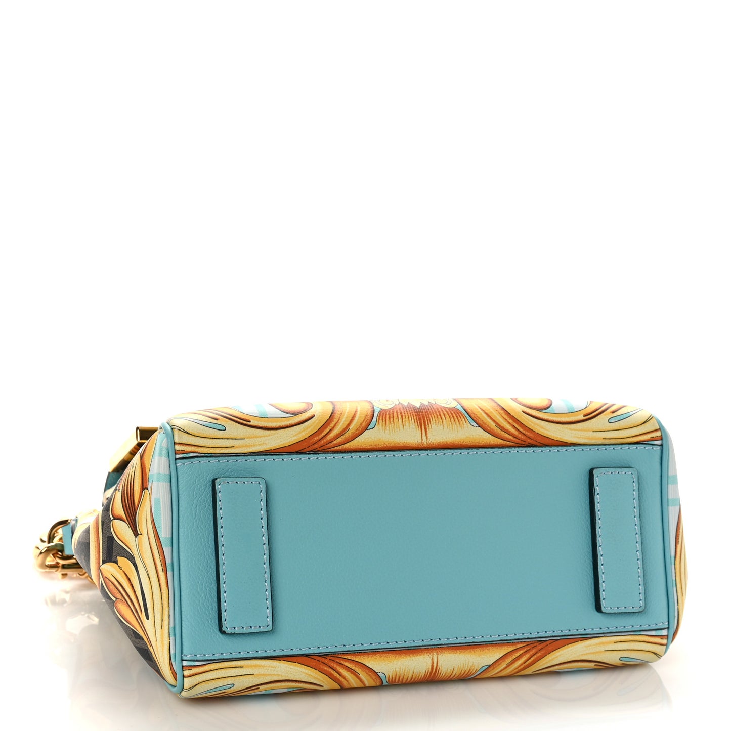 X FENDI Grained Calfskin Fendace La Medusa Medium Top Handle Bag Baby Blue Multicolor