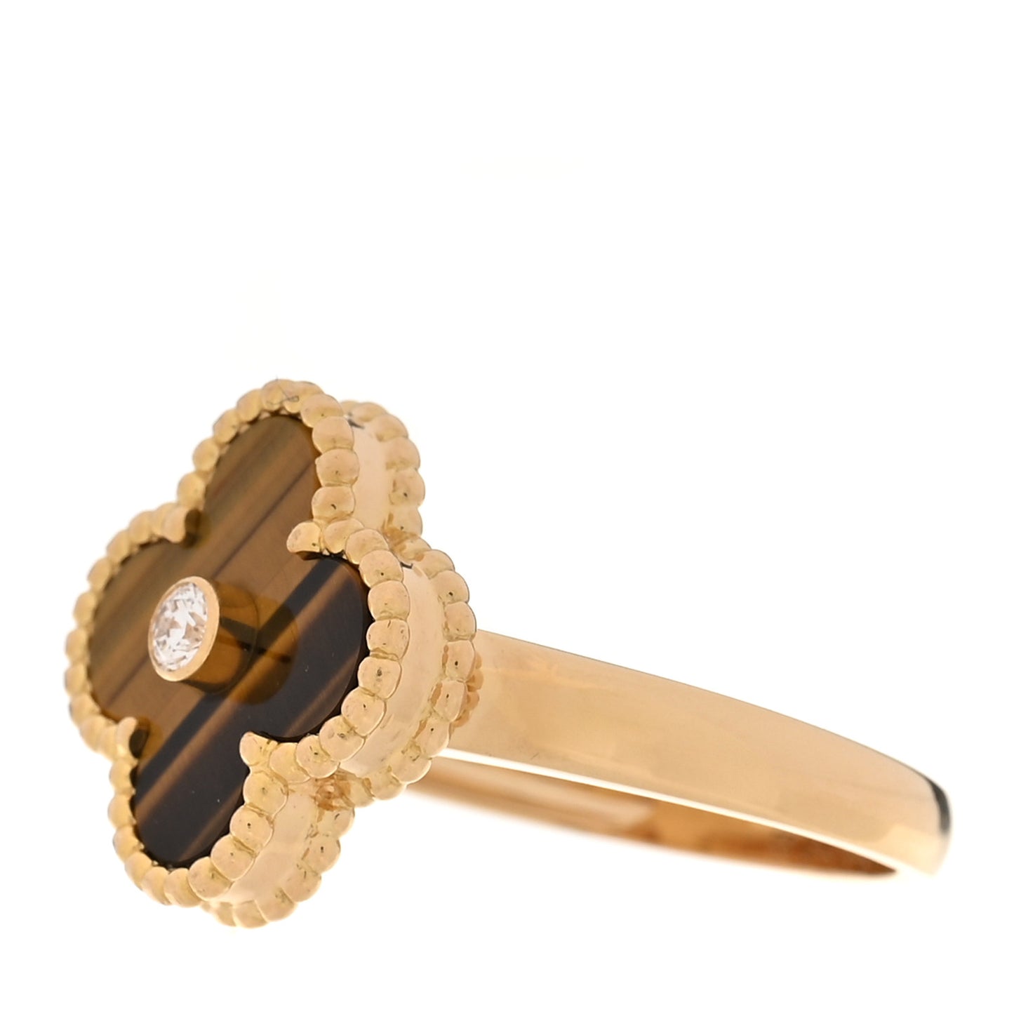 18K Yellow Gold Diamond Tigers Eye Vintage Alhambra Ring 55 7.25