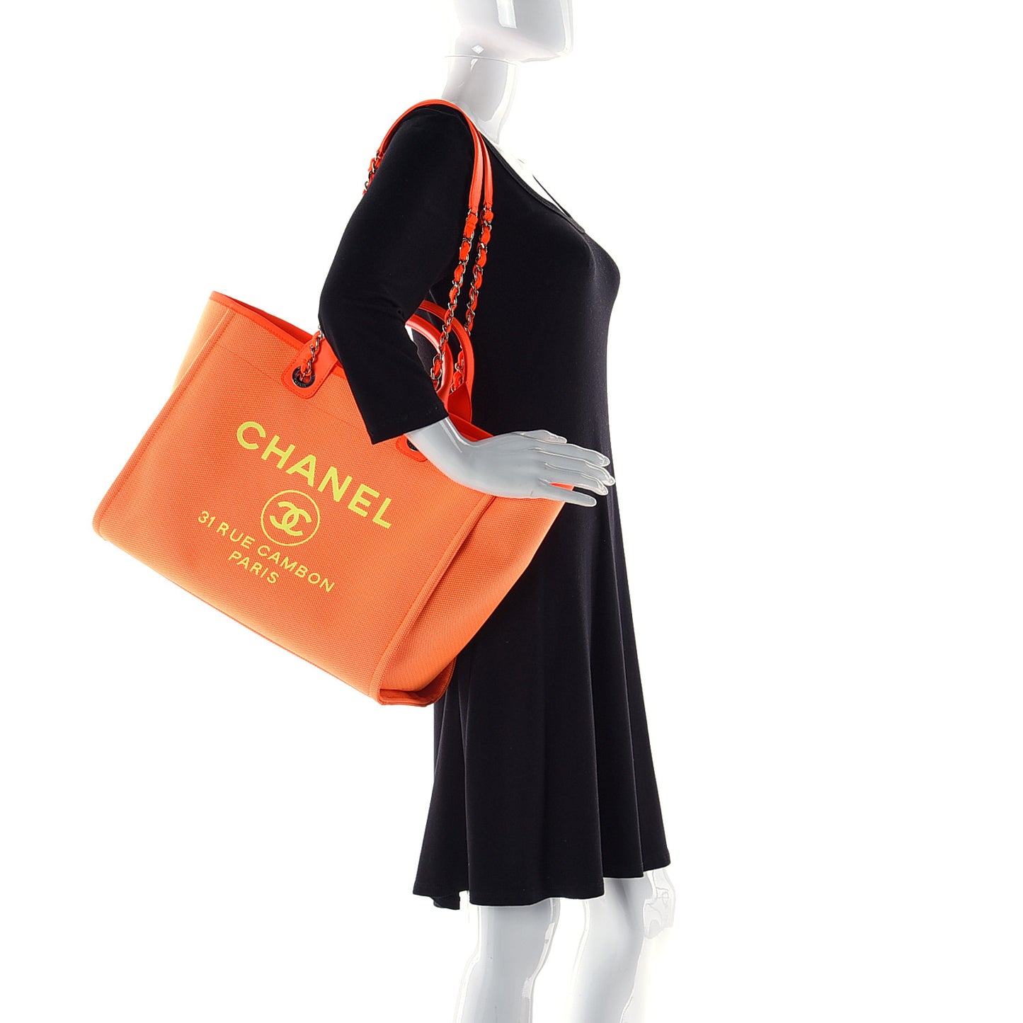 Mixed Fibers Calfskin Deauville Medium Tote Orange Yellow