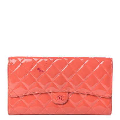 Chanel Patent Quilted Large Flap Wallet Coral 1 of 11