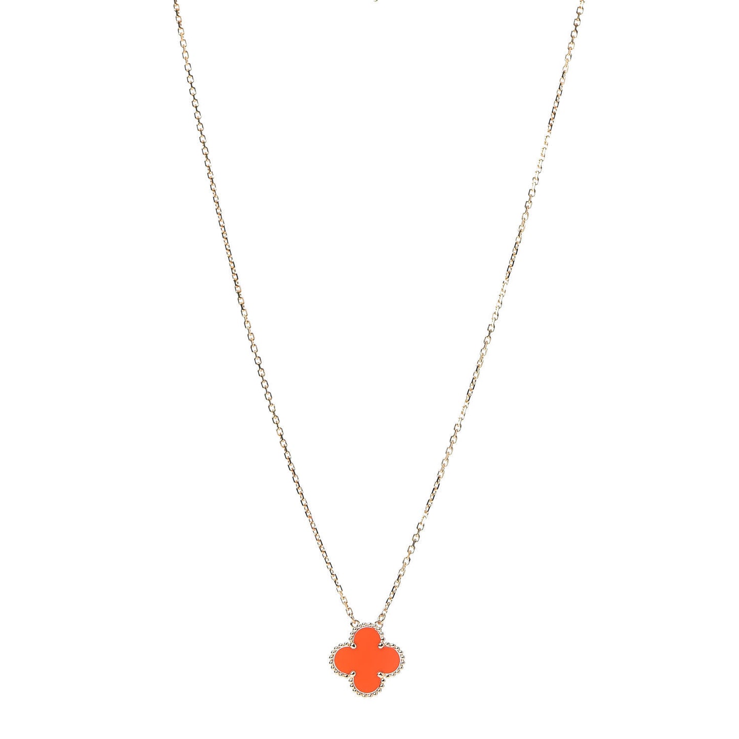 18K Yellow Gold Carnelian Vintage Alhambra Pendant Necklace