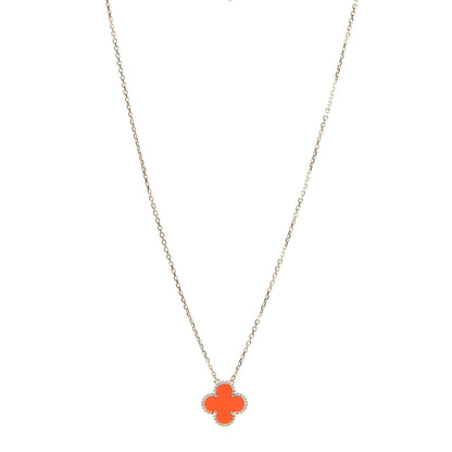 Van Cleef & Arpels 18K Yellow Gold Carnelian Vintage Alhambra Pendant Necklace 1 of 6