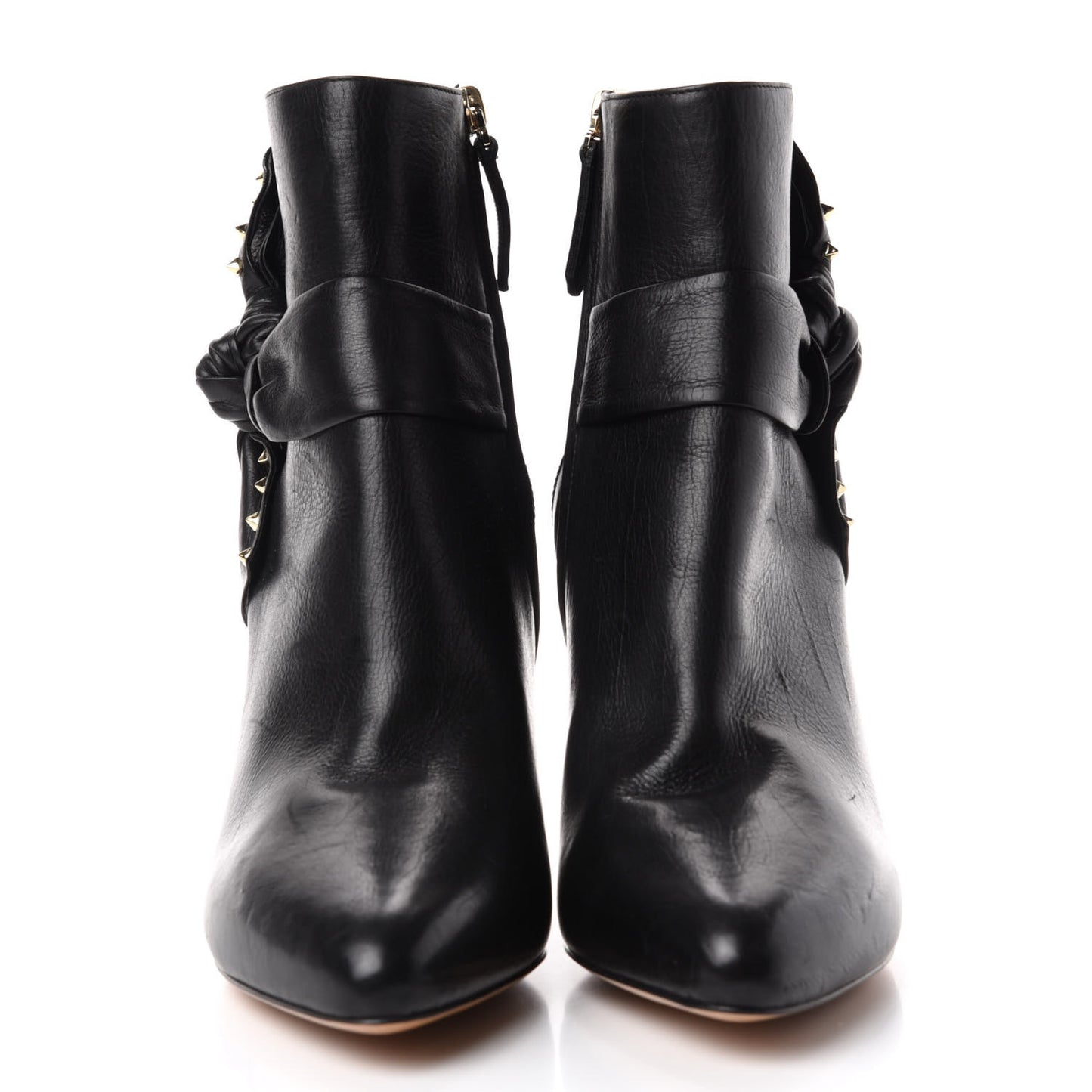 Calfskin Rockstud Bow Embellished Ankle Booties 37.5 Black