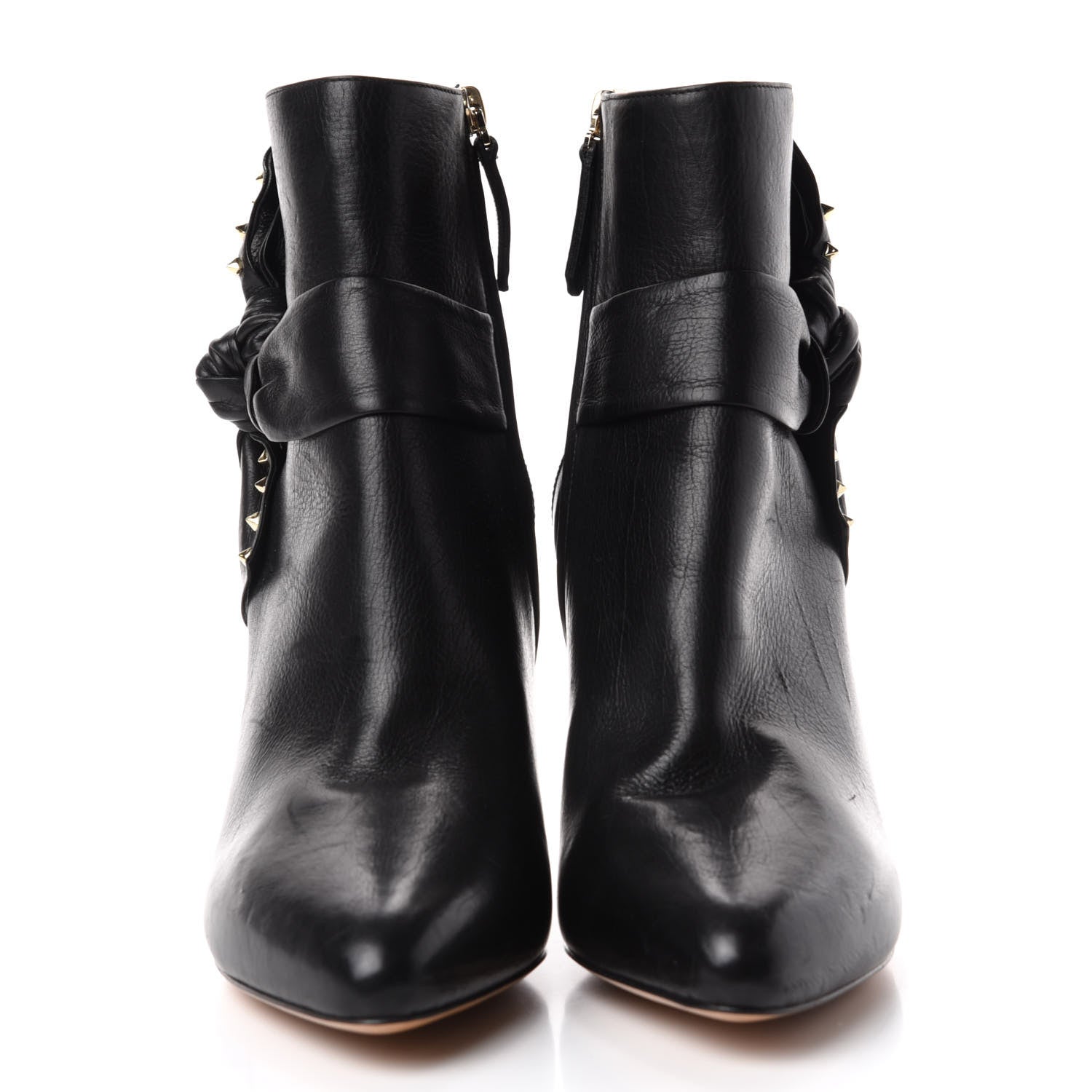 Valentino Garavani Calfskin Rockstud Bow Embellished Ankle Booties 37.5 Black 2 of 10