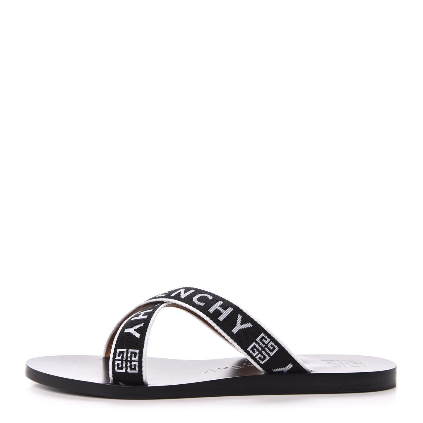 Cotton Logo Strap Flat Sandals 40 Black White
