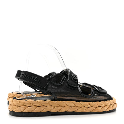 Chanel Mesh Patent Calfskin Velcro Dad Sandals 37.5 Black 4 of 10