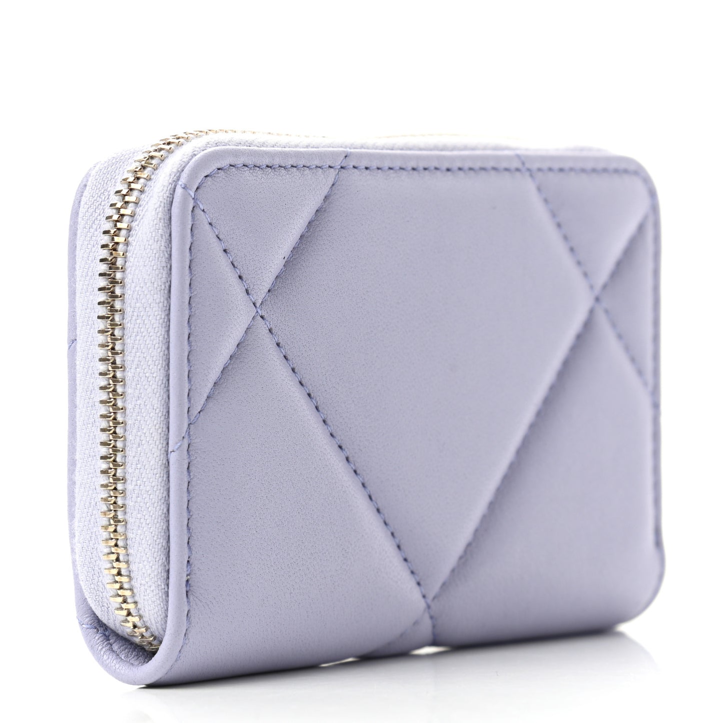 Lambskin Quilted 19 Zip Around Coin Purse Wallet Light Purple
