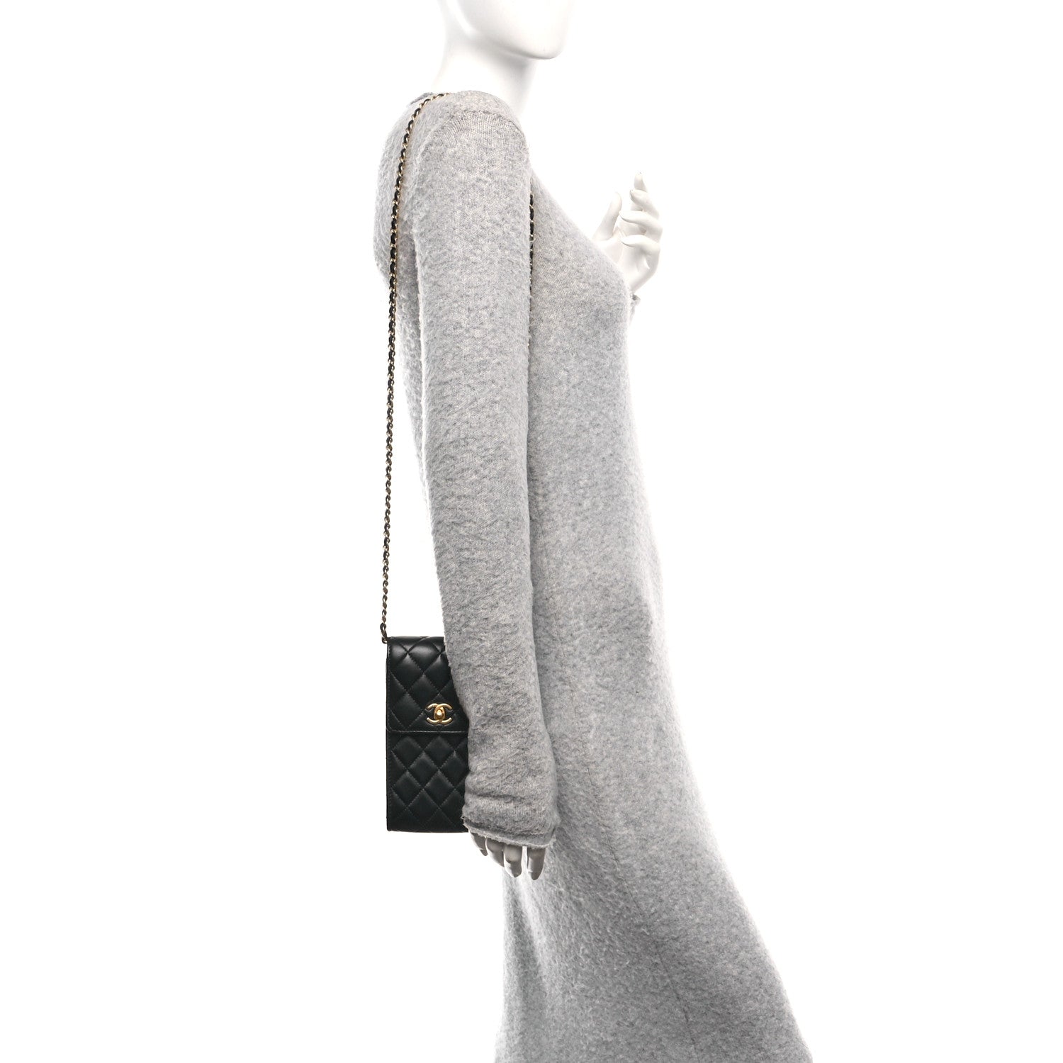 Chanel Lambskin Quilted Pearl Crush Phone Holder With Chain Black 2 of 13