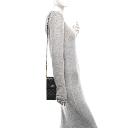 Chanel Lambskin Quilted Pearl Crush Phone Holder With Chain Black 2 of 13