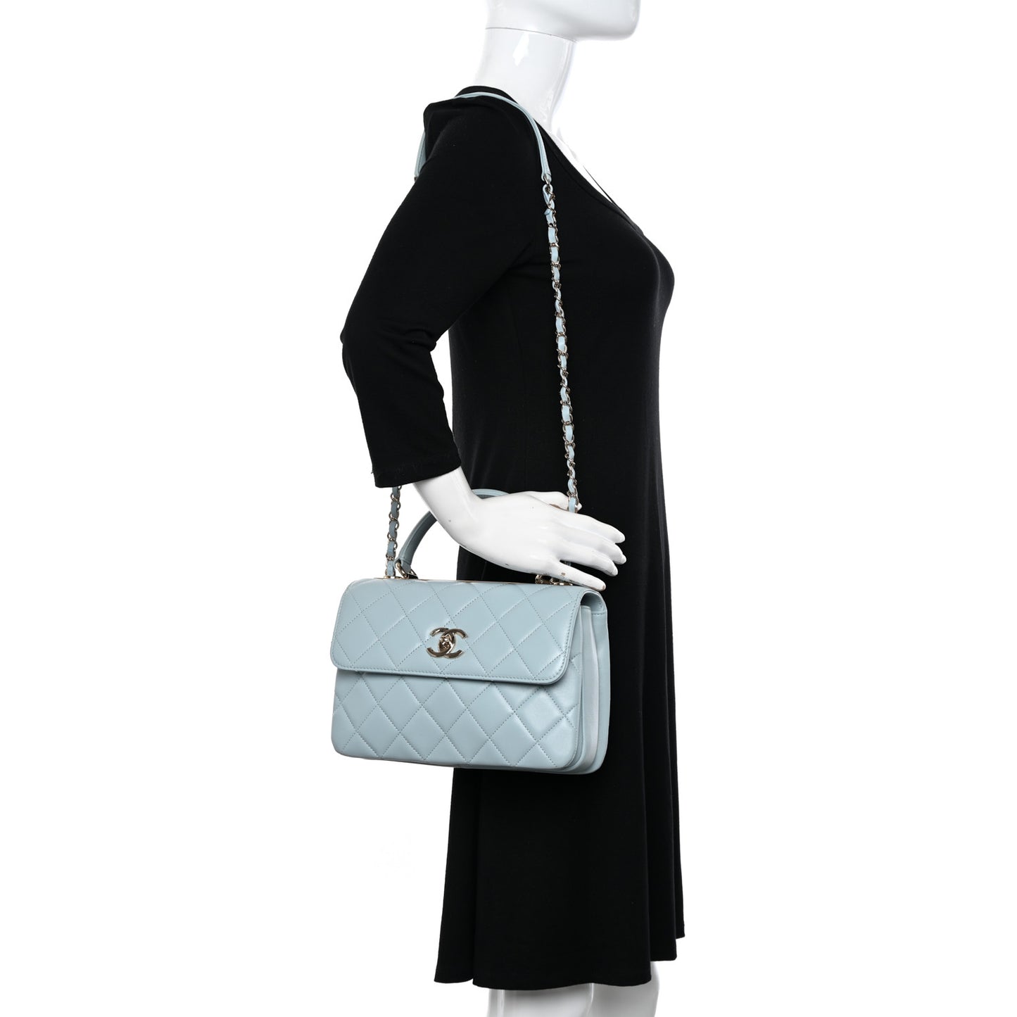 Lambskin Quilted Small Trendy CC Flap Dual Handle Bag Light Blue