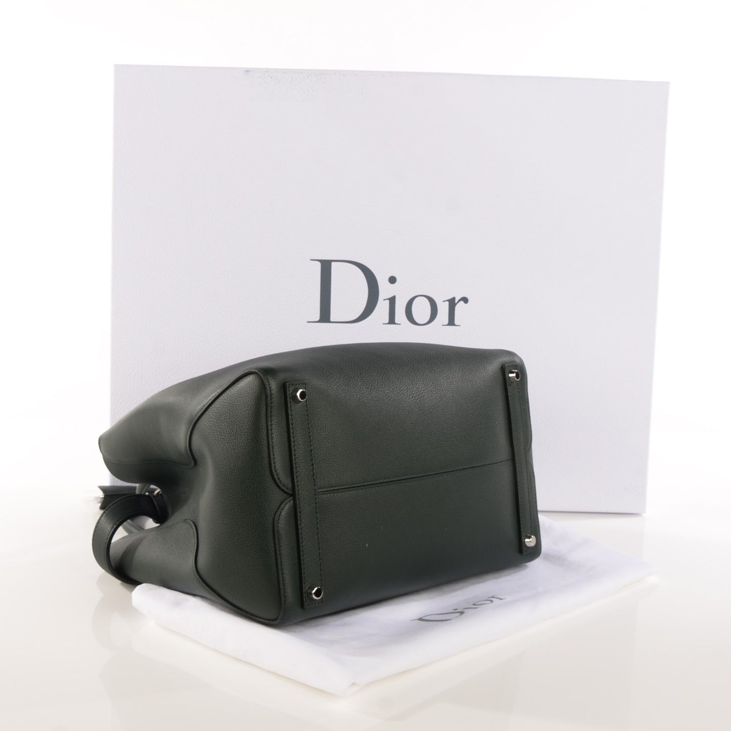 Supple Grained Calfskin Large Open Bar Tote Green