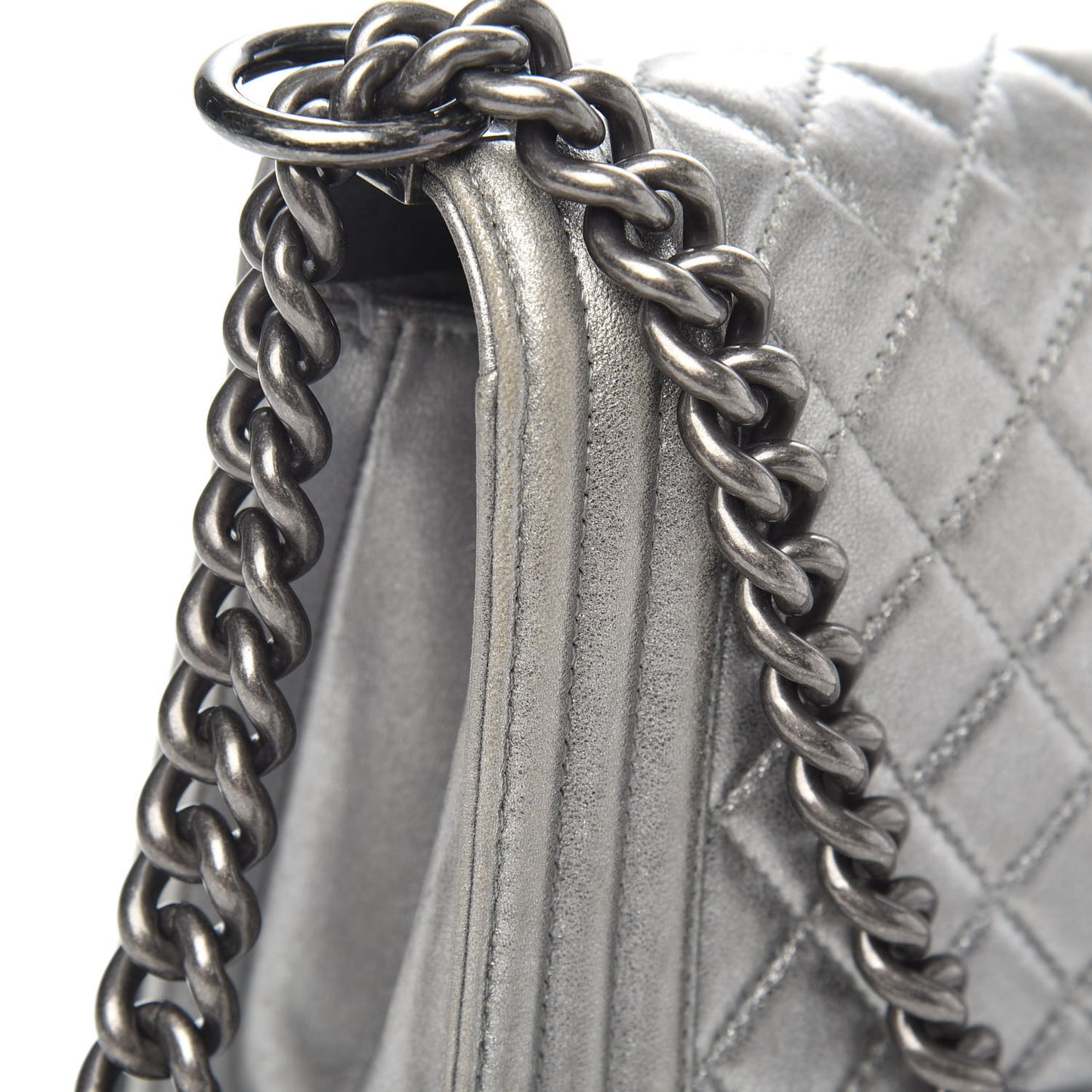 Metallic Lambskin Embellished Medium Boy Flap Silver