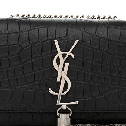 Saint Laurent Calfskin Crocodile Embossed Small Classic Monogram Kate Tassel Satchel Black 7 of 9