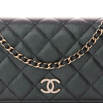 Chanel Iridescent Caviar Quilted Wallet on Chain WOC Dark Blue 9 of 11