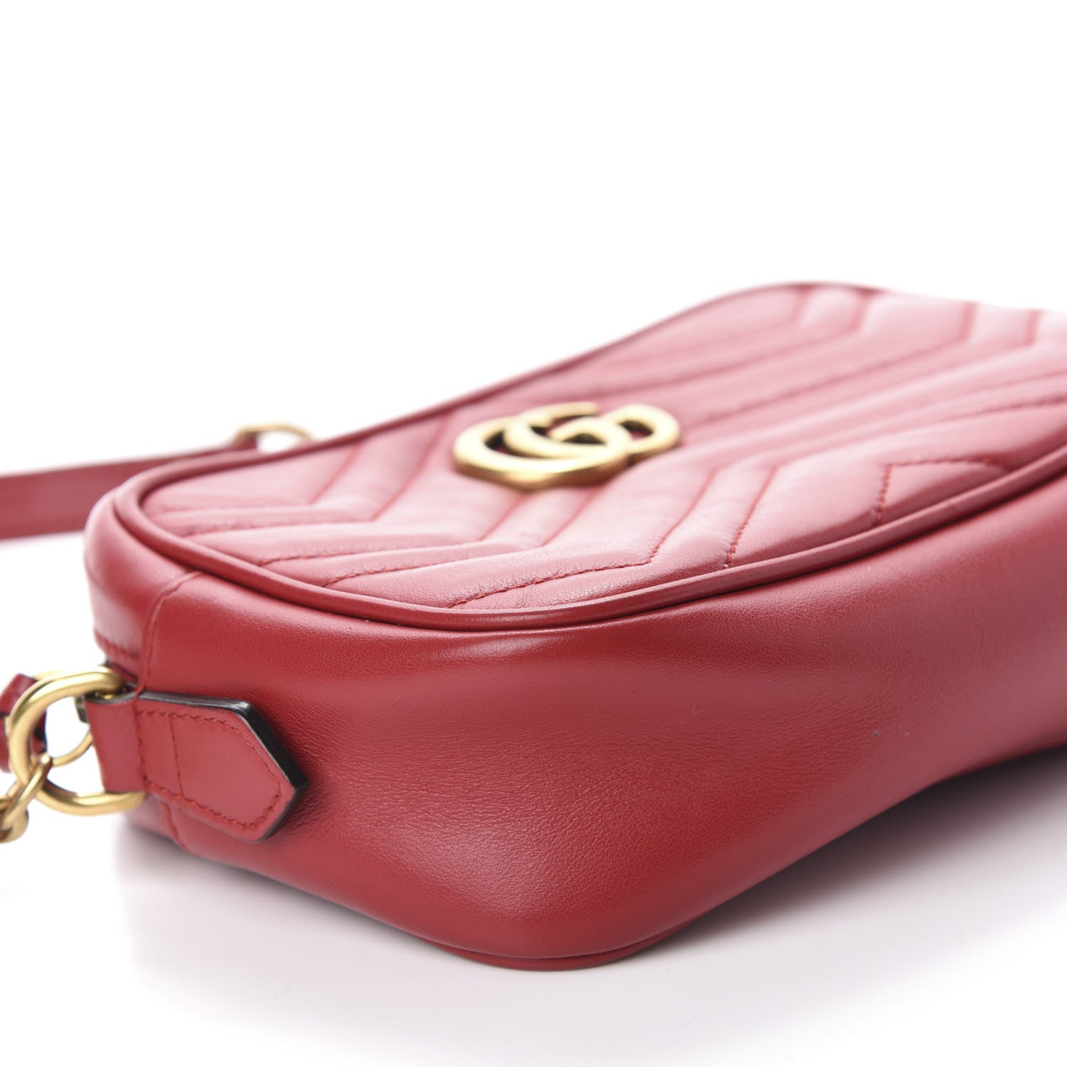 Gucci Calfskin Matelasse Mini GG Marmont Chain Shoulder Bag Hibiscus Red 6 of 11