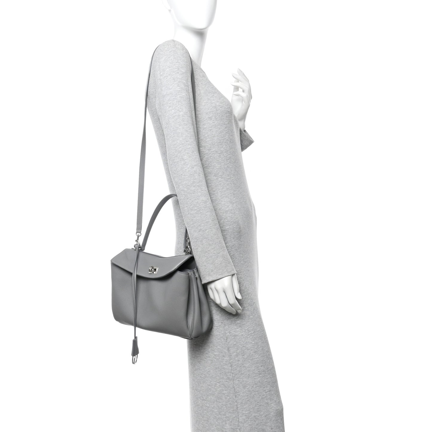 Grained Calfskin Small Rodeo Top Handle Handbag Grey
