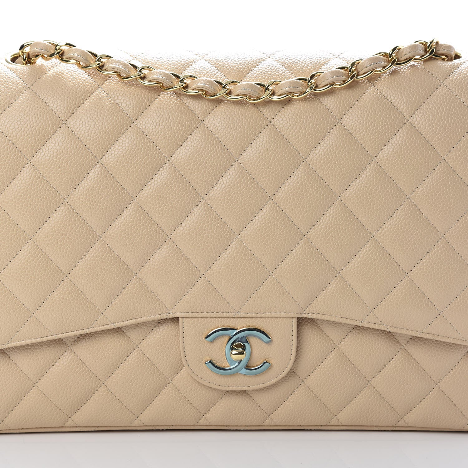 Chanel Caviar Quilted Maxi Double Flap Light Beige 7 of 11