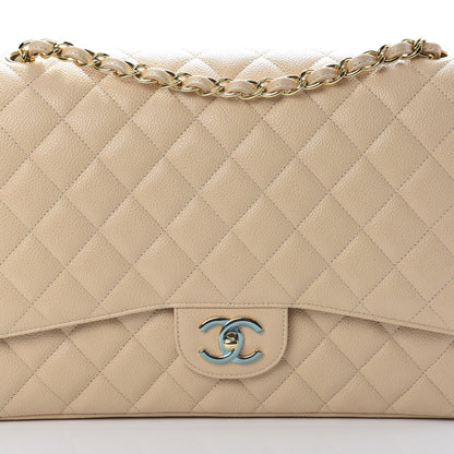 Chanel Caviar Quilted Maxi Double Flap Light Beige 7 of 11