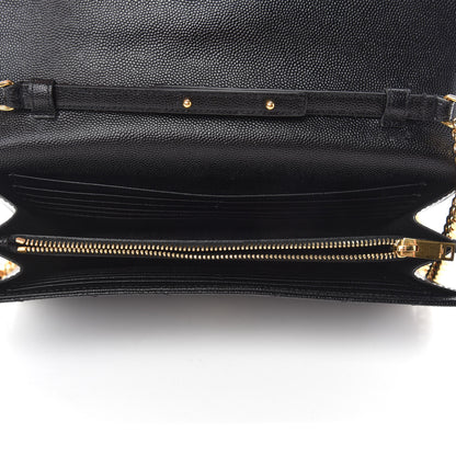 Saint Laurent Grain De Poudre Matelasse Chevron Monogram Chain Wallet Black 5 of 12