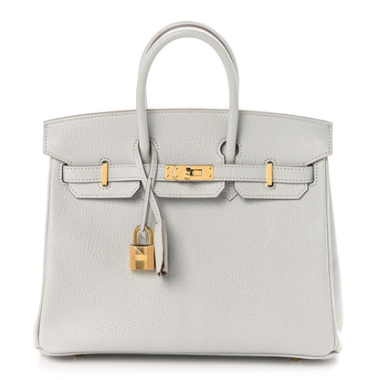 Hermes Chevre Mysore Horseshoe Birkin 25 Gris Perle Gold 1 of 12
