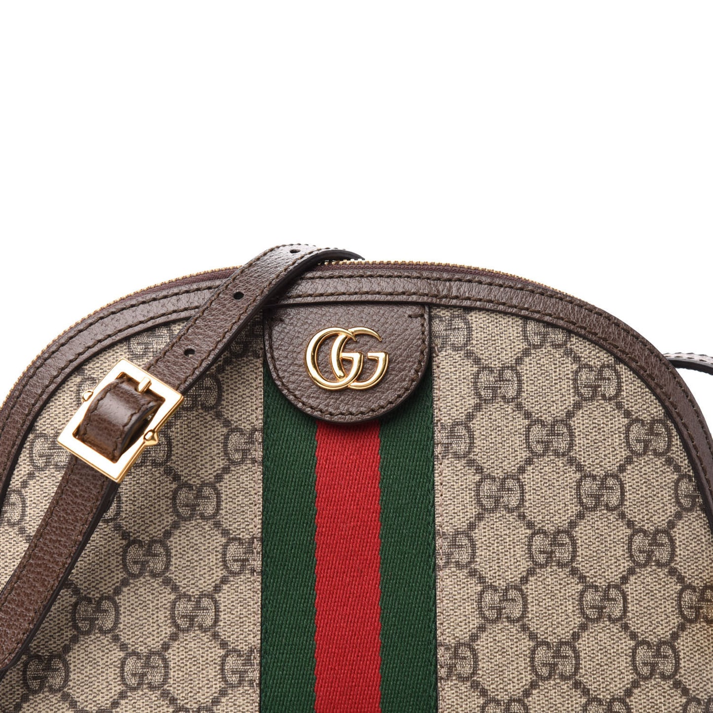 GG Supreme Monogram Textured Dollar Calfskin Web Small Ophidia Dome Shoulder Bag Beige Ebony New Acero