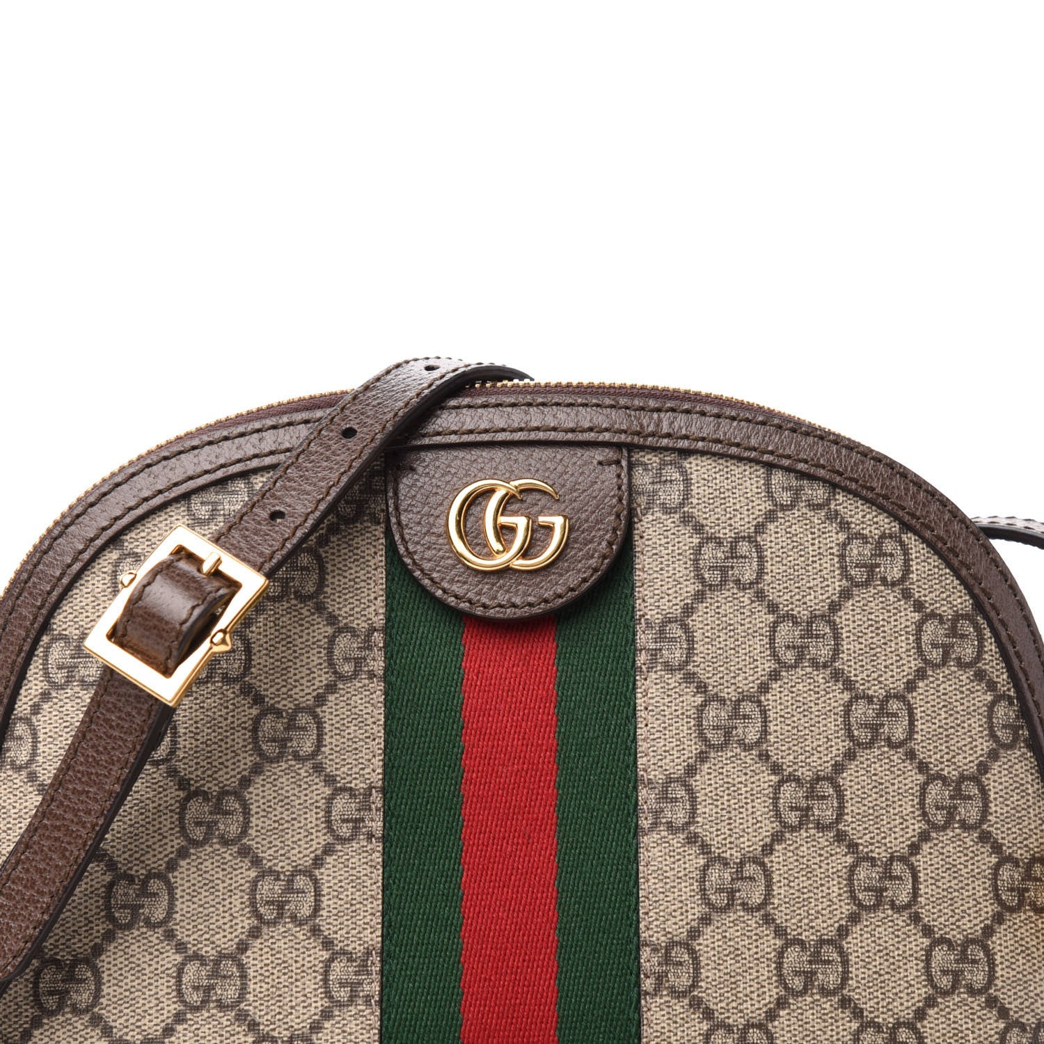 Gucci GG Supreme Monogram Textured Dollar Calfskin Web Small Ophidia Dome Shoulder Bag Beige Ebony New Acero 11 of 12