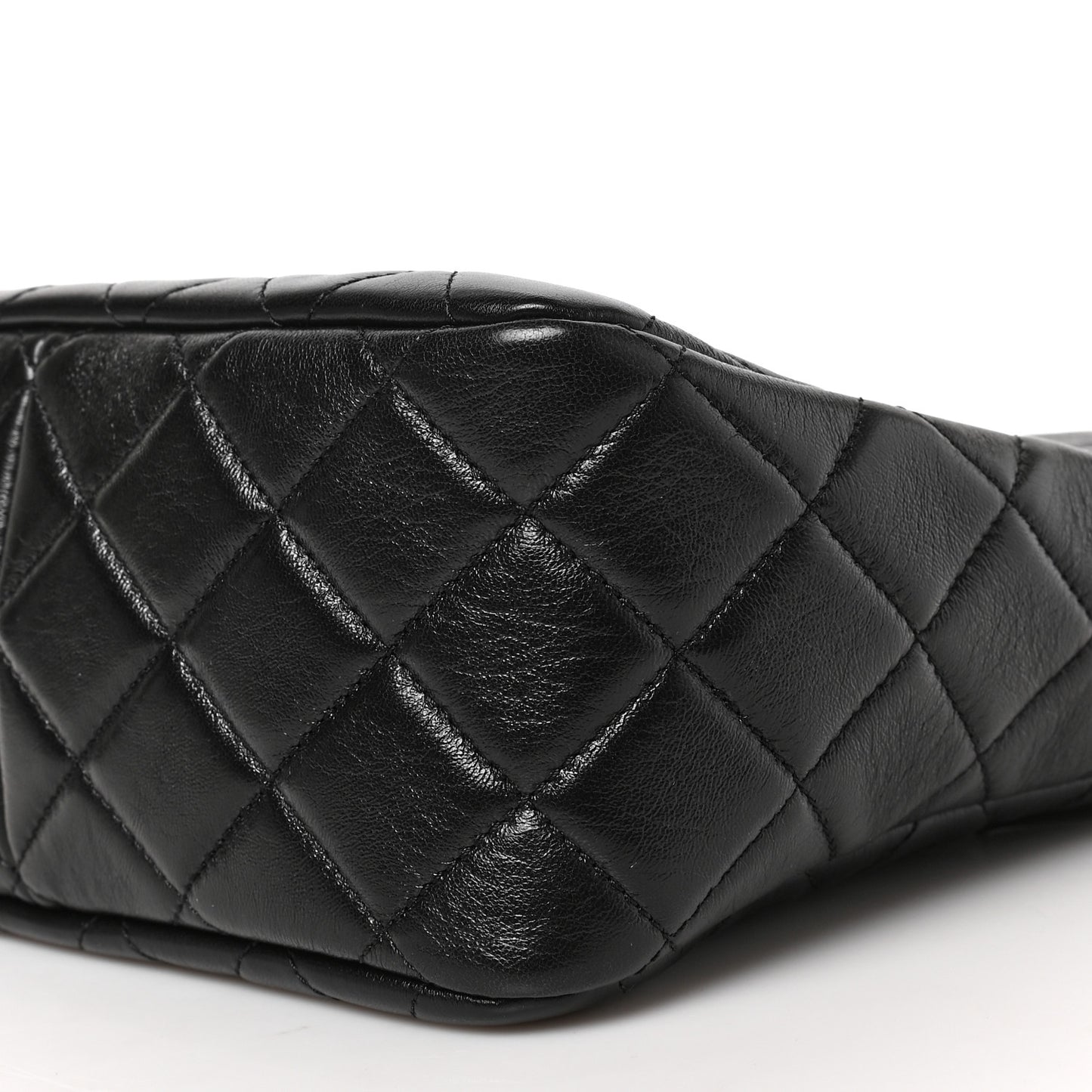 Shiny Lambskin Quilted CC Hobo Black