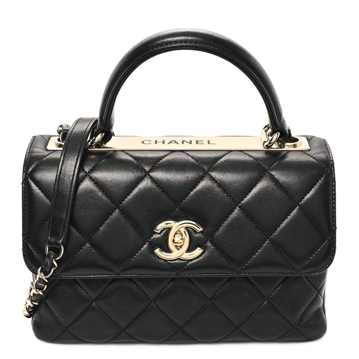 Lambskin Quilted Small Trendy CC Dual Handle Flap Bag Black