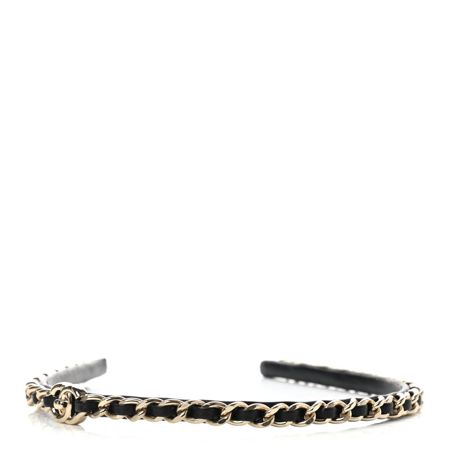 Metal Lambskin CC Turnlock Chain Headband Gold Black