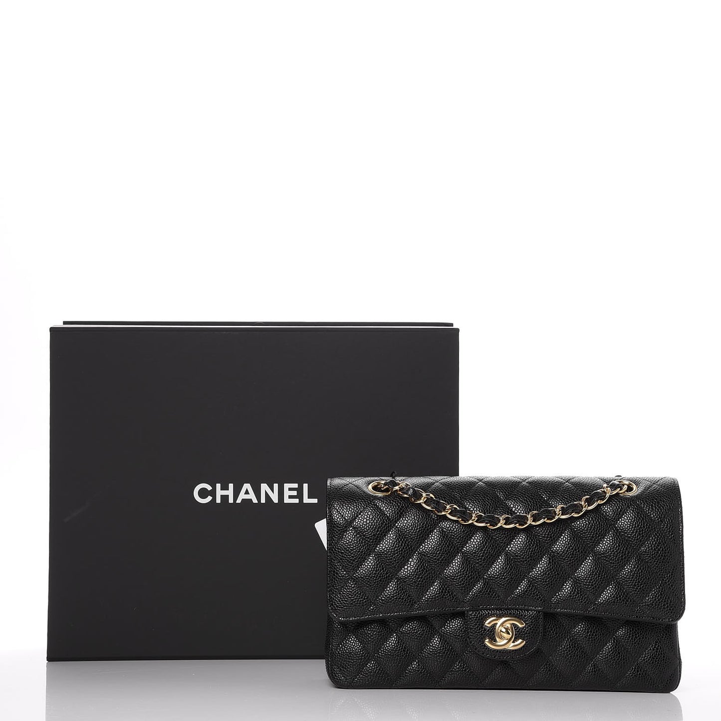 Caviar Quilted Medium Double Flap Black