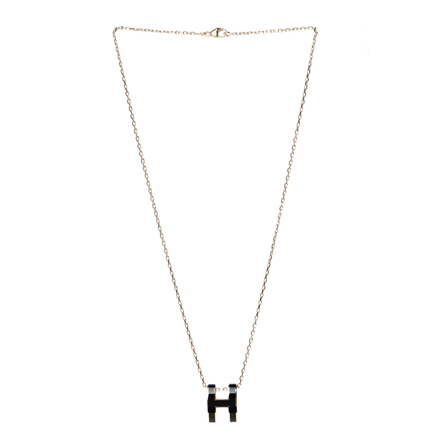 Hermes Lacquered Gold Pop H Pendant Necklace Black 2 of 4