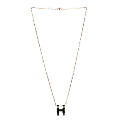 Hermes Lacquered Gold Pop H Pendant Necklace Black 2 of 4