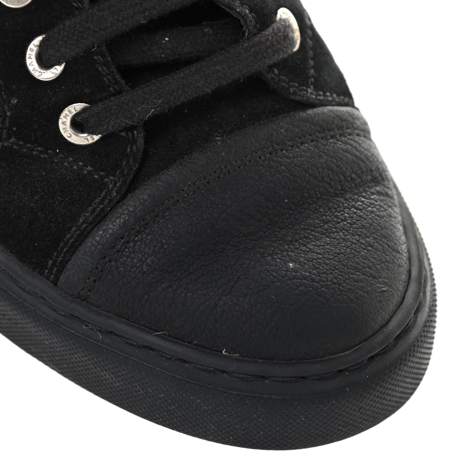 Chanel Suede Calfskin Goatskin Tweed High Top Sneakers 37 Black 9 of 13